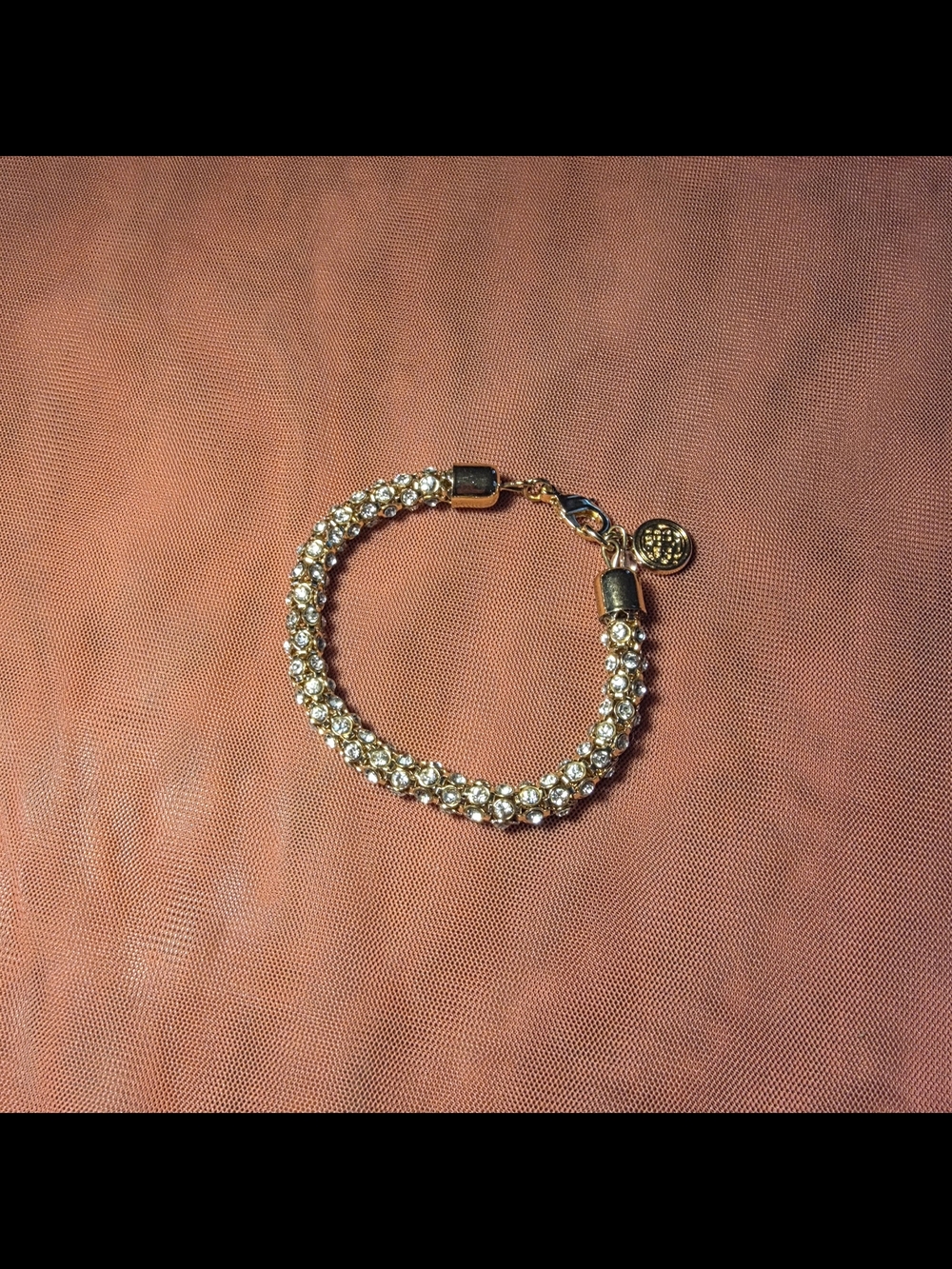 Gold Tone Rhinestone Pavé Rope Bracelet - Picture 2 of 4